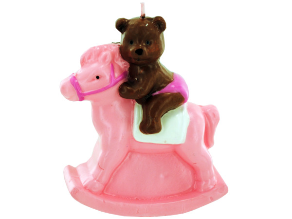 3.5inch x 4inch pink bear on rocking horse candle